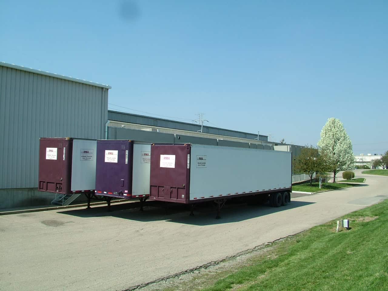 Three RMA Fleet storage trailers spotted outside a Cincinnati area manufacturing facility