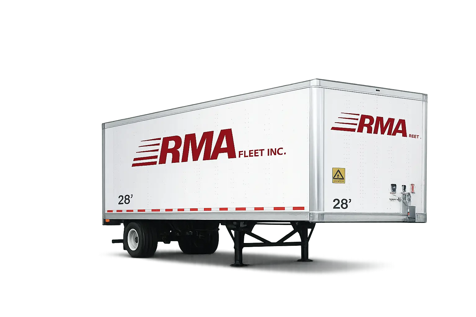 RMA Fleet 28 foot storage trailer, a branded white dry van available for same-day rental in the Cincinnati Tri-State