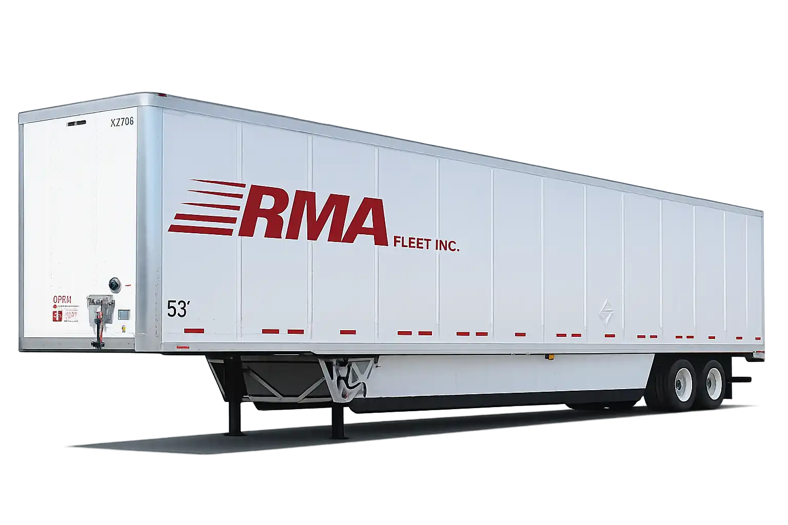 RMA Fleet 53 foot storage trailer, a branded white dry van available for same-day rental in the Cincinnati Tri-State